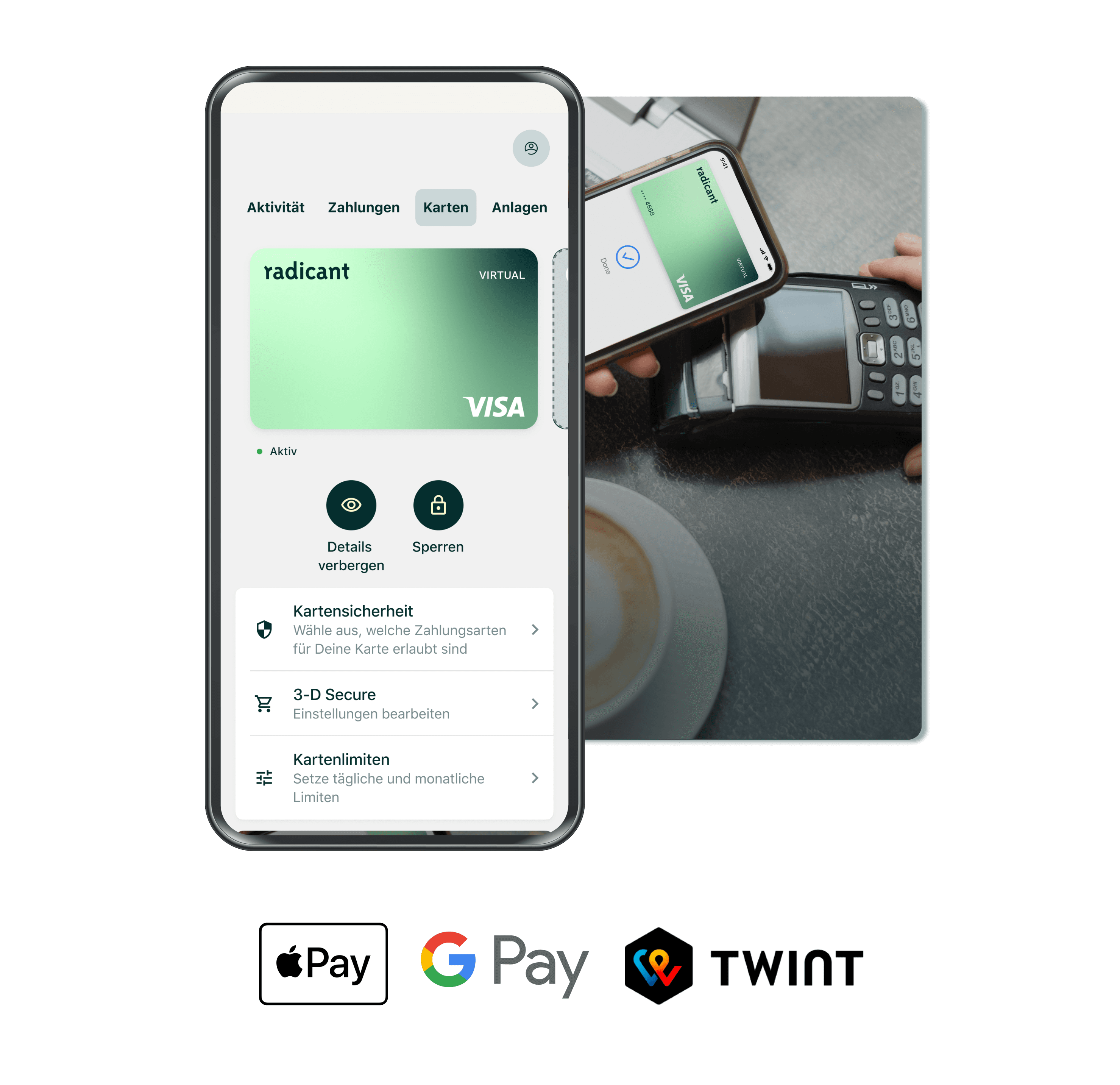Ganz einfach digital kontaktlos bezahlen – mit Deiner radicant Debitcard